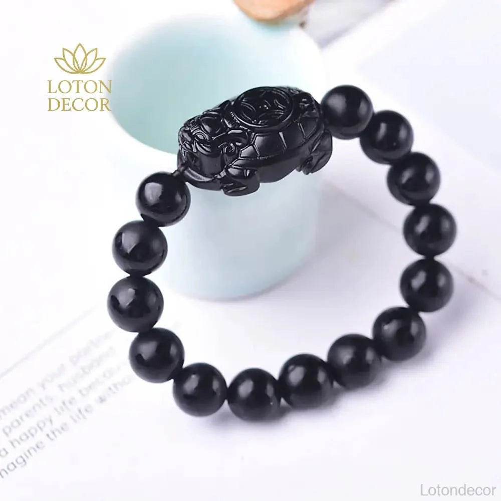 Matte Obsidian Dragon Turtle Bracelet – Lucky Wealth Charm - Loton Decor