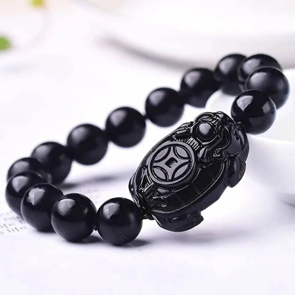 Matte Obsidian Dragon Turtle Bracelet – Lucky Wealth Charm - Loton Decor