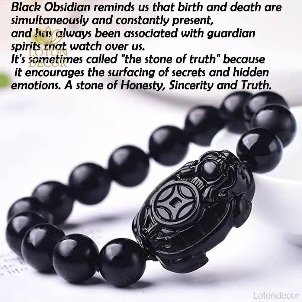 Matte Obsidian Dragon Turtle Bracelet – Lucky Wealth Charm - Loton Decor
