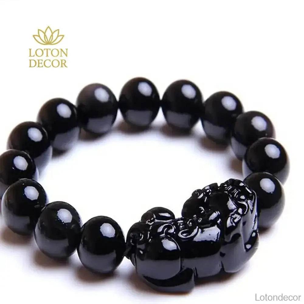 Natural Obsidian Pi Yao Feng Shui Wealth Bracelet - Loton Decor