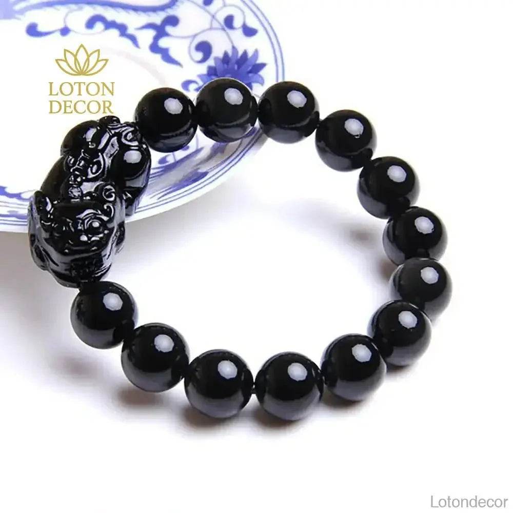 Natural Obsidian Pi Yao Feng Shui Wealth Bracelet - Loton Decor