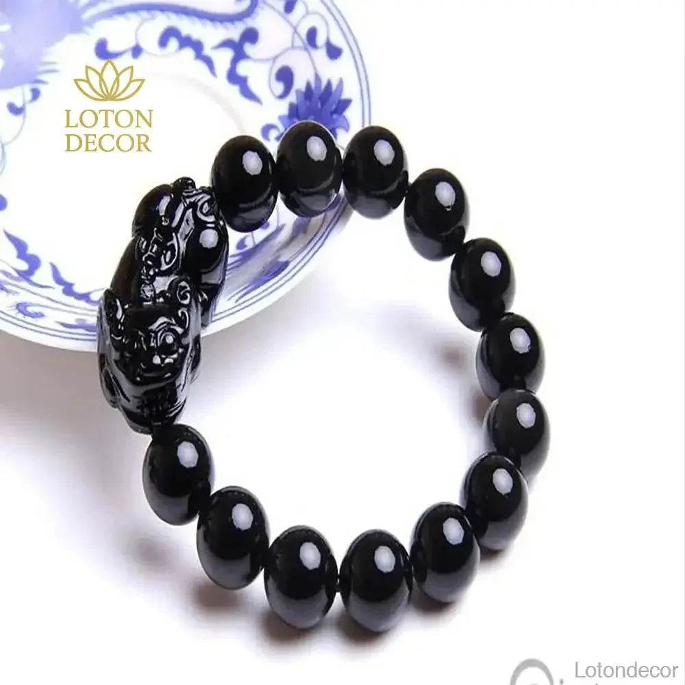 Natural Obsidian Pi Yao Feng Shui Wealth Bracelet - Loton Decor