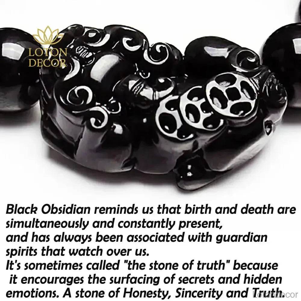 Natural Obsidian Pi Yao Feng Shui Wealth Bracelet - Loton Decor