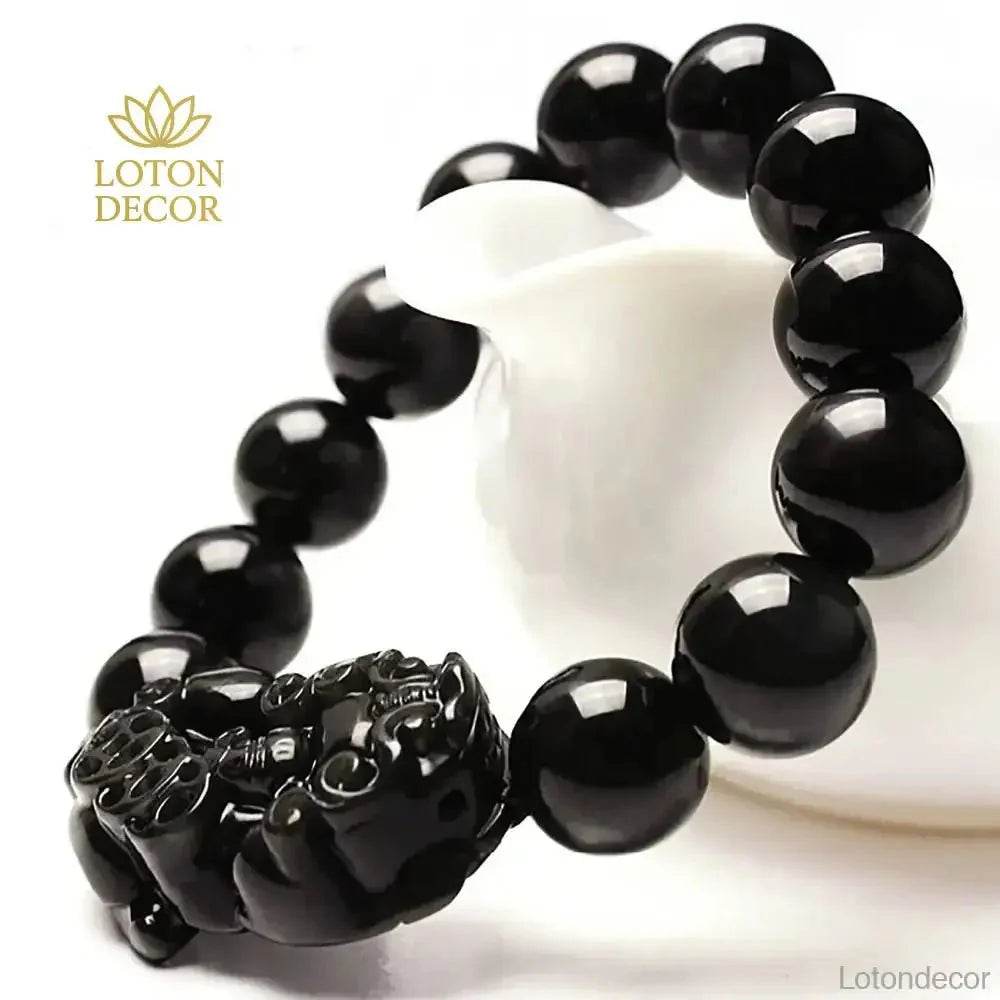 Natural Obsidian Pi Yao Feng Shui Wealth Bracelet - Loton Decor