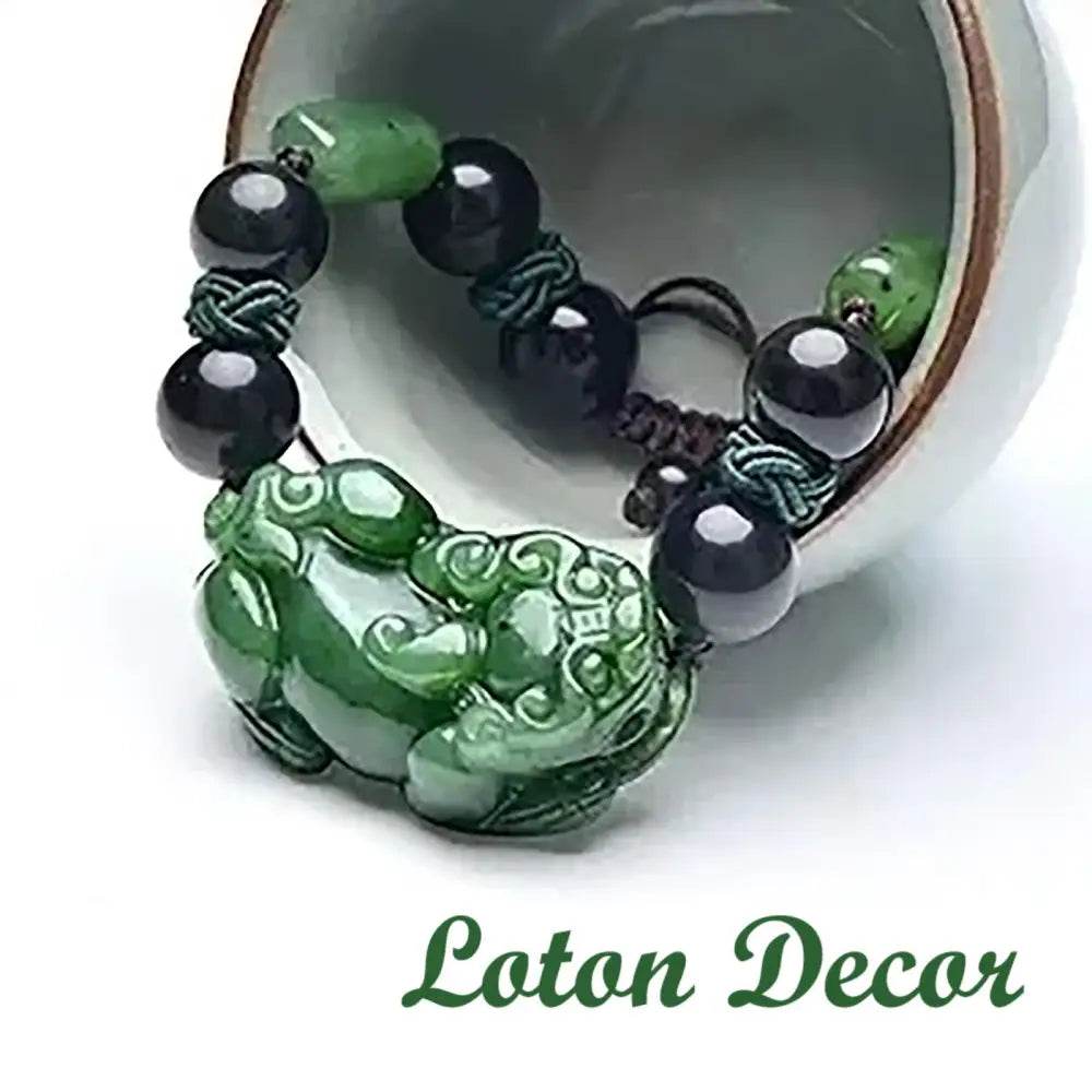 Nephrite Jade Pi Xiu Bracelet Golden Sheen Obsidian Beaded Stretchy Hand-Woven Crystal Bracelet for Money Windfall - Loton Decor