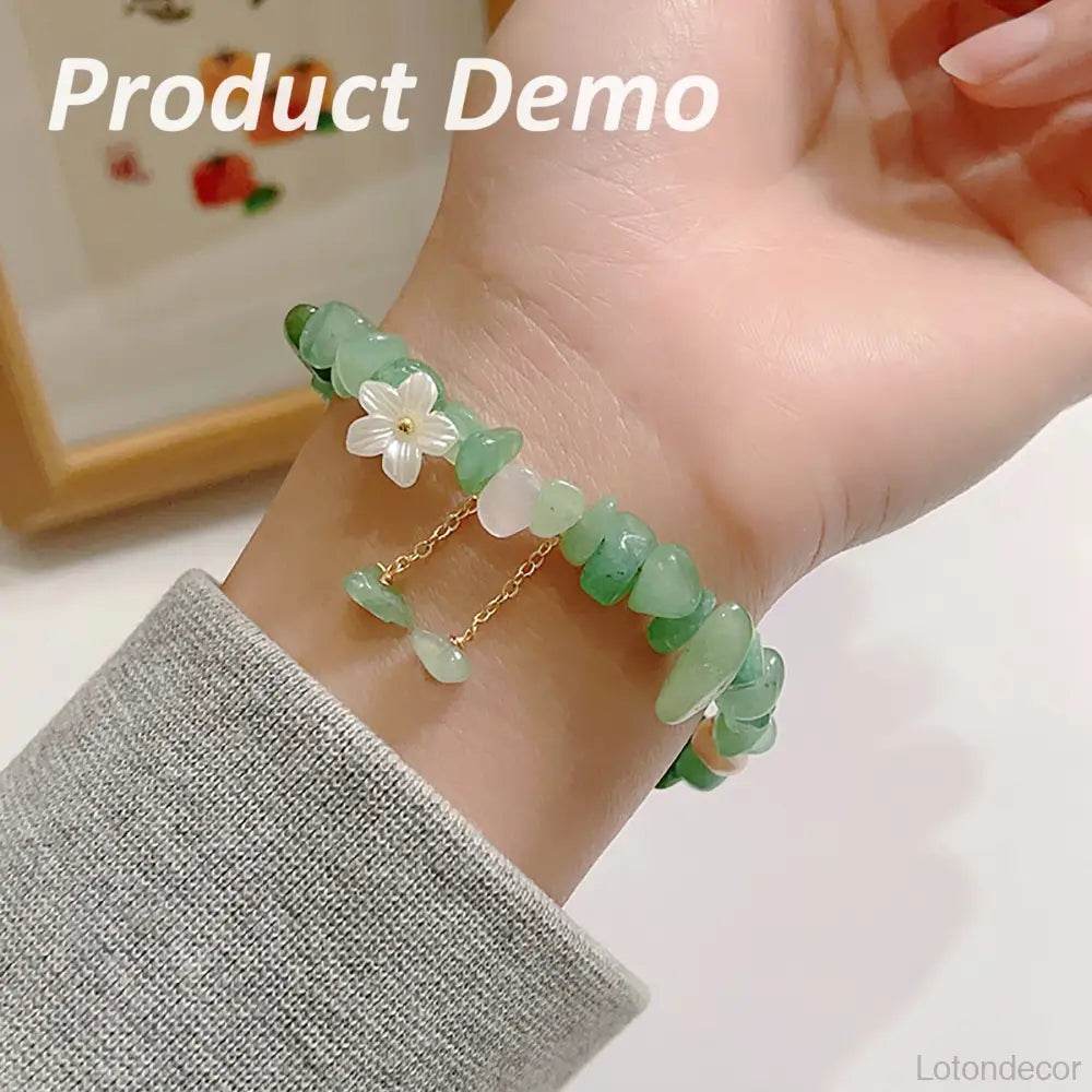 Nugget Crystal Bracelet Feng Shui Wealth Bracelet Strawberry Quartz/Aventurine Shell Flower Pearls - Loton Decor