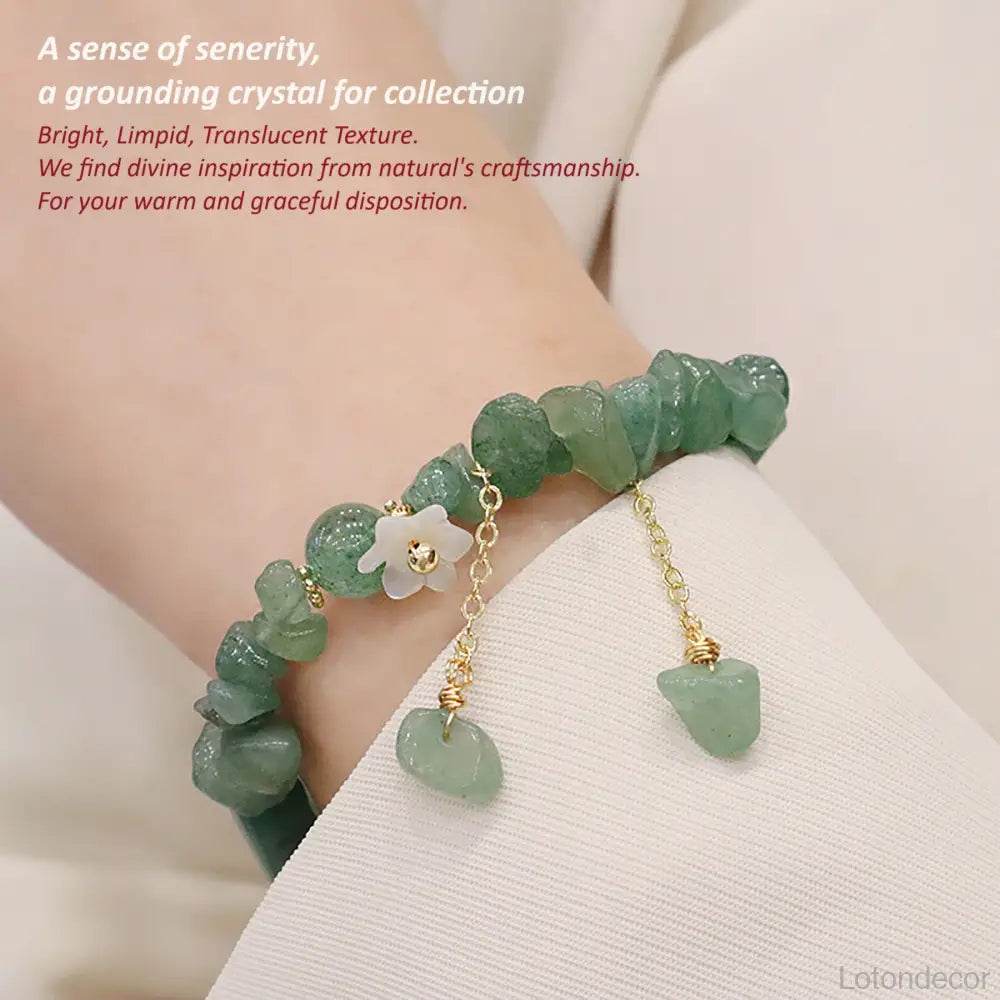 Nugget Crystal Bracelet Feng Shui Wealth Bracelet Strawberry Quartz/Aventurine Shell Flower Pearls - Loton Decor