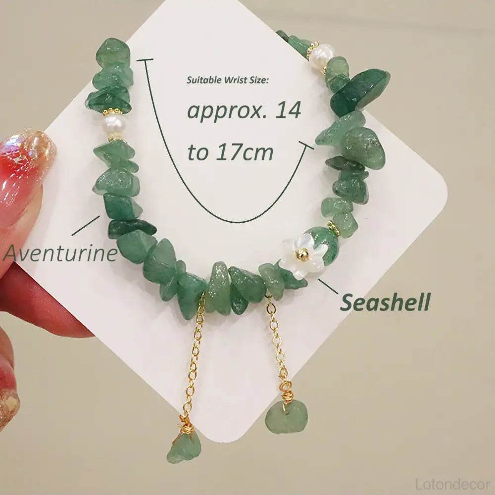 Nugget Crystal Bracelet Feng Shui Wealth Bracelet Strawberry Quartz/Aventurine Shell Flower Pearls - Loton Decor