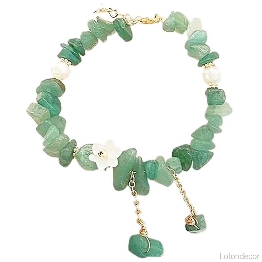 Nugget Crystal Bracelet Feng Shui Wealth Bracelet Strawberry Quartz/Aventurine Shell Flower Pearls - Loton Decor