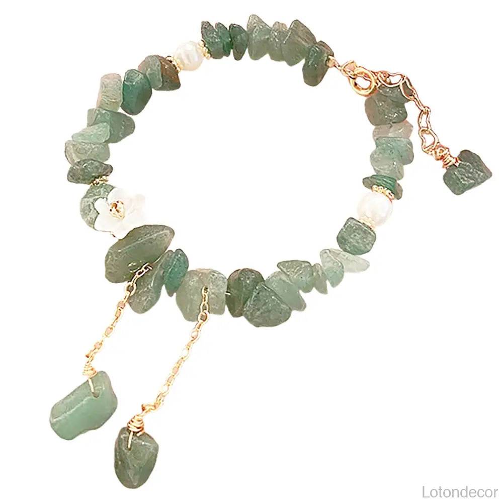 Nugget Crystal Bracelet Feng Shui Wealth Bracelet Strawberry Quartz/Aventurine Shell Flower Pearls - Loton Decor
