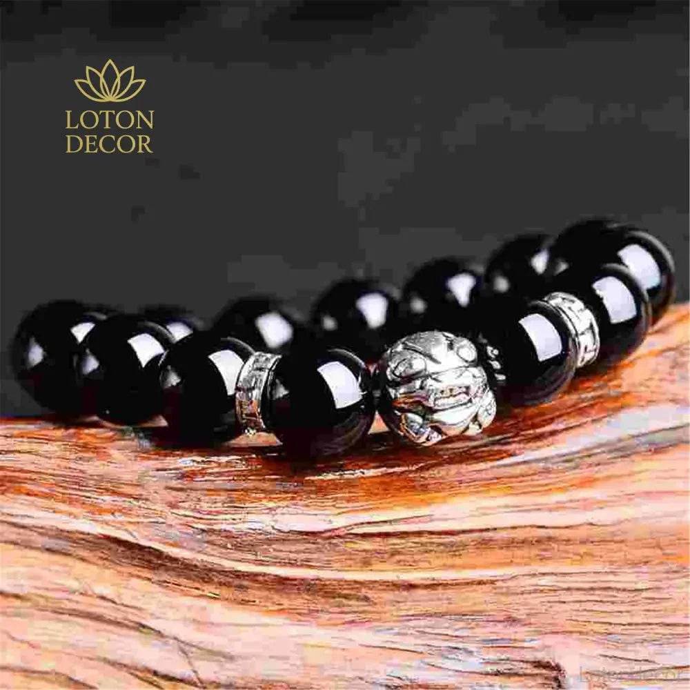 Obsidian Buddha Bracelet – Tibetan Pi Yao Wealth Amulet - Loton Decor