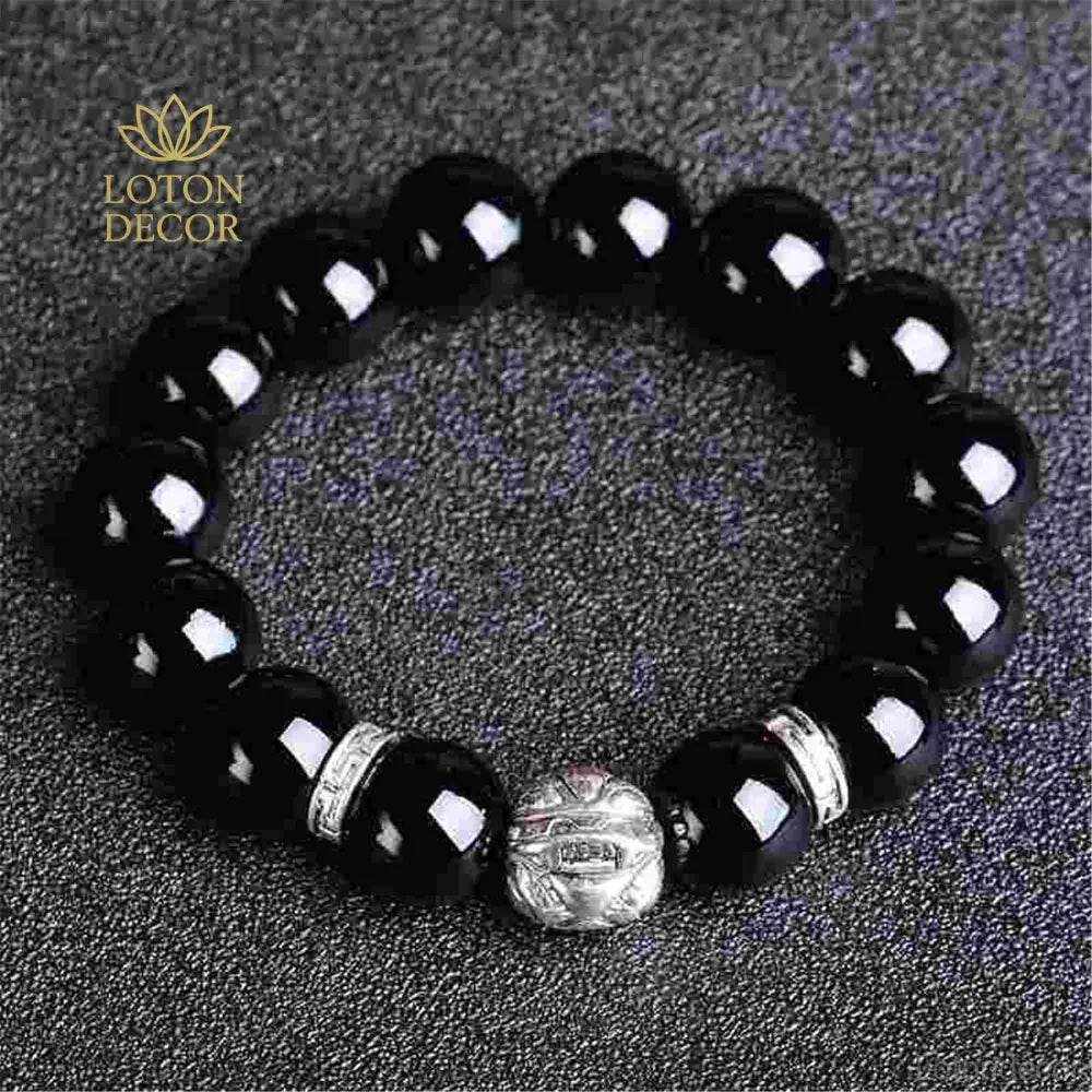Obsidian Buddha Bracelet – Tibetan Pi Yao Wealth Amulet - Loton Decor