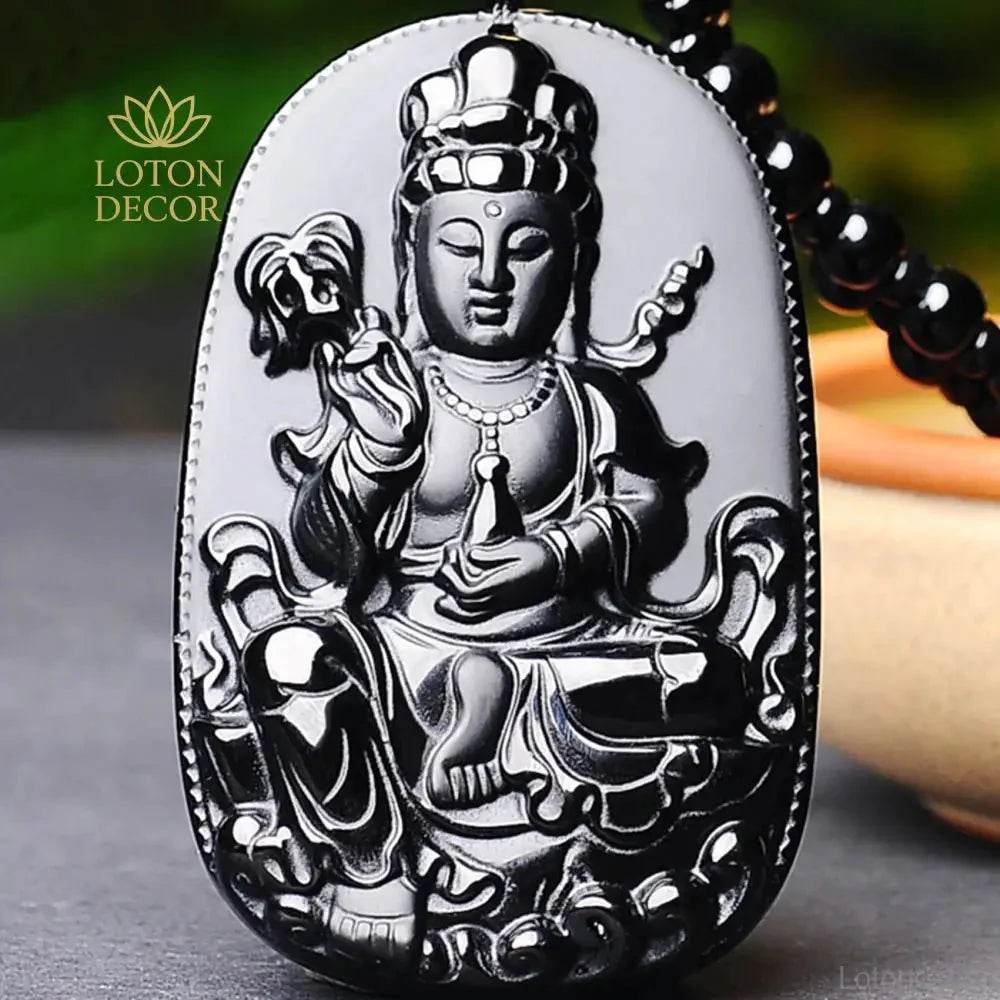 Obsidian Buddha Pendant Necklace – Feng Shui Wealth Amulet - Loton Decor