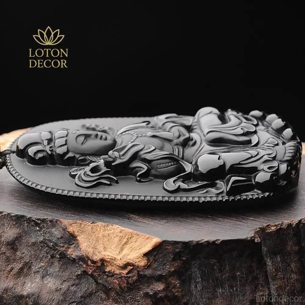 Obsidian Buddha Pendant Necklace – Feng Shui Wealth Amulet - Loton Decor