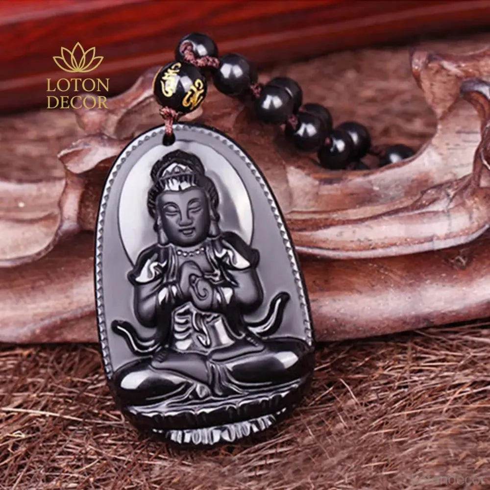 Obsidian Buddha Pendant Necklace – Feng Shui Wealth Amulet - Loton Decor