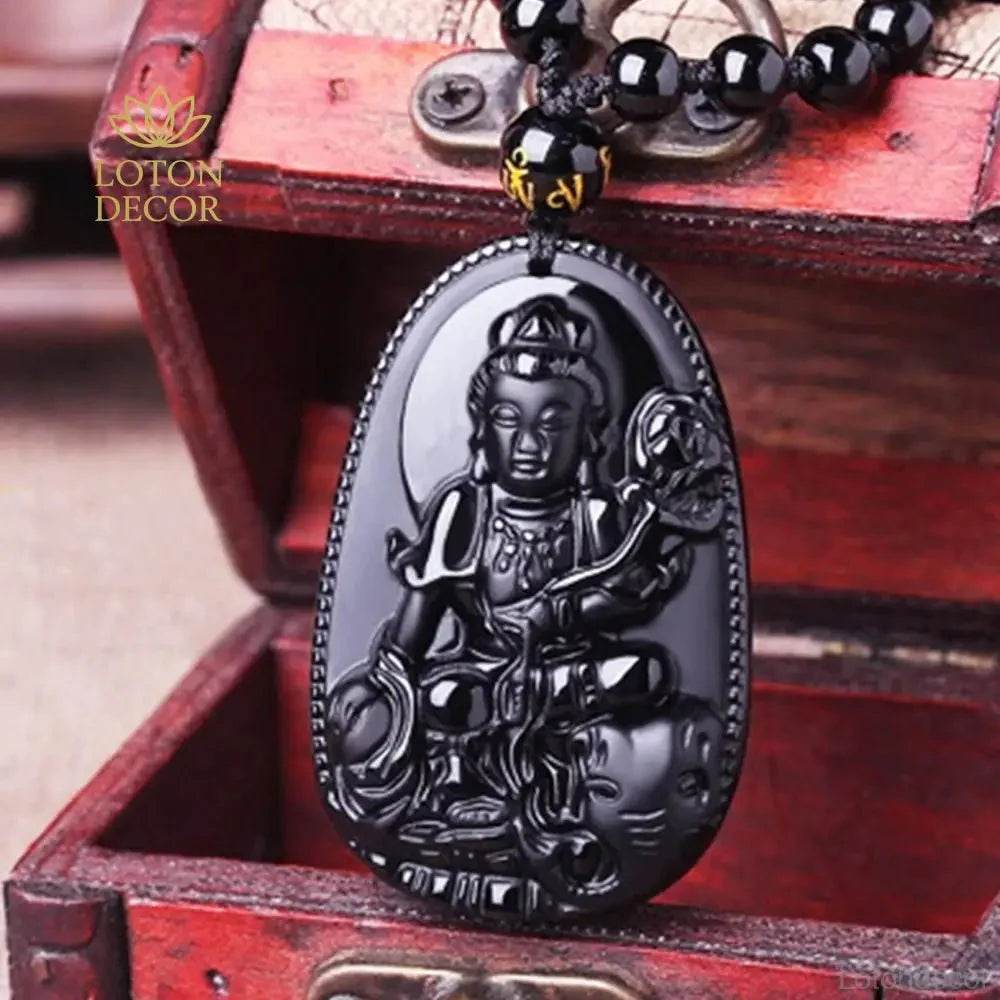 Obsidian Buddha Pendant Necklace – Feng Shui Wealth Amulet - Loton Decor