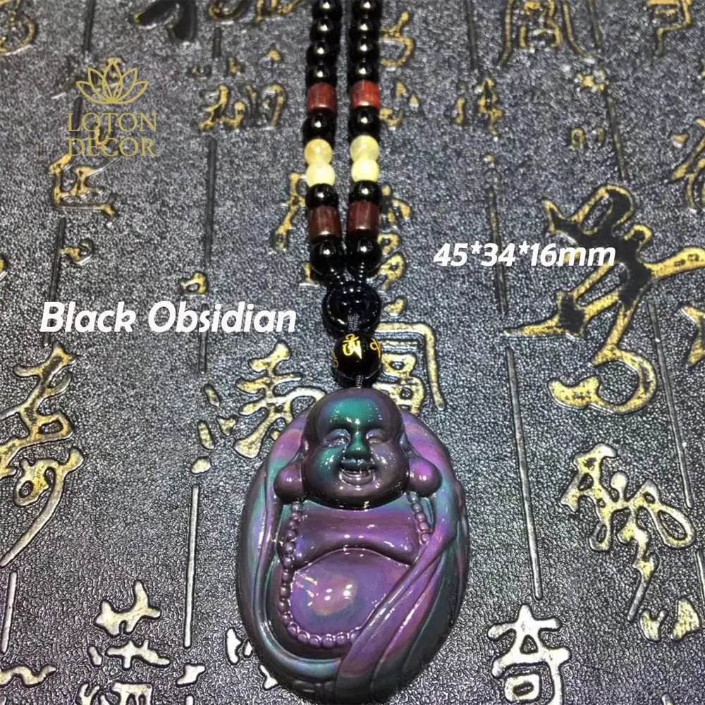 Obsidian Buddha Pendant Necklace – Feng Shui Wealth Amulet - Loton Decor
