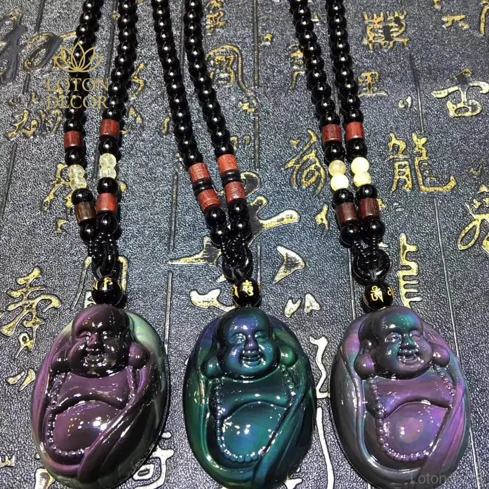 Obsidian Buddha Pendant Necklace – Feng Shui Wealth Amulet - Loton Decor