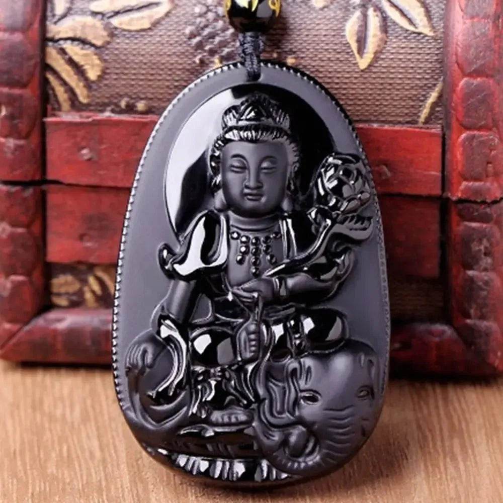 Obsidian Buddha Pendant Necklace – Feng Shui Wealth Amulet - Loton Decor