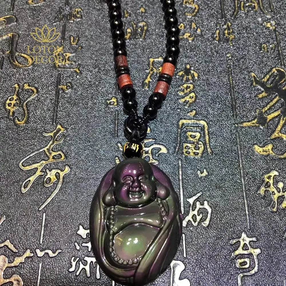 Obsidian Buddha Pendant Necklace – Feng Shui Wealth Amulet - Loton Decor