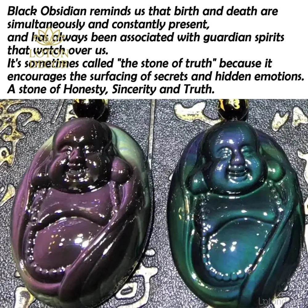 Obsidian Buddha Pendant Necklace – Feng Shui Wealth Amulet - Loton Decor
