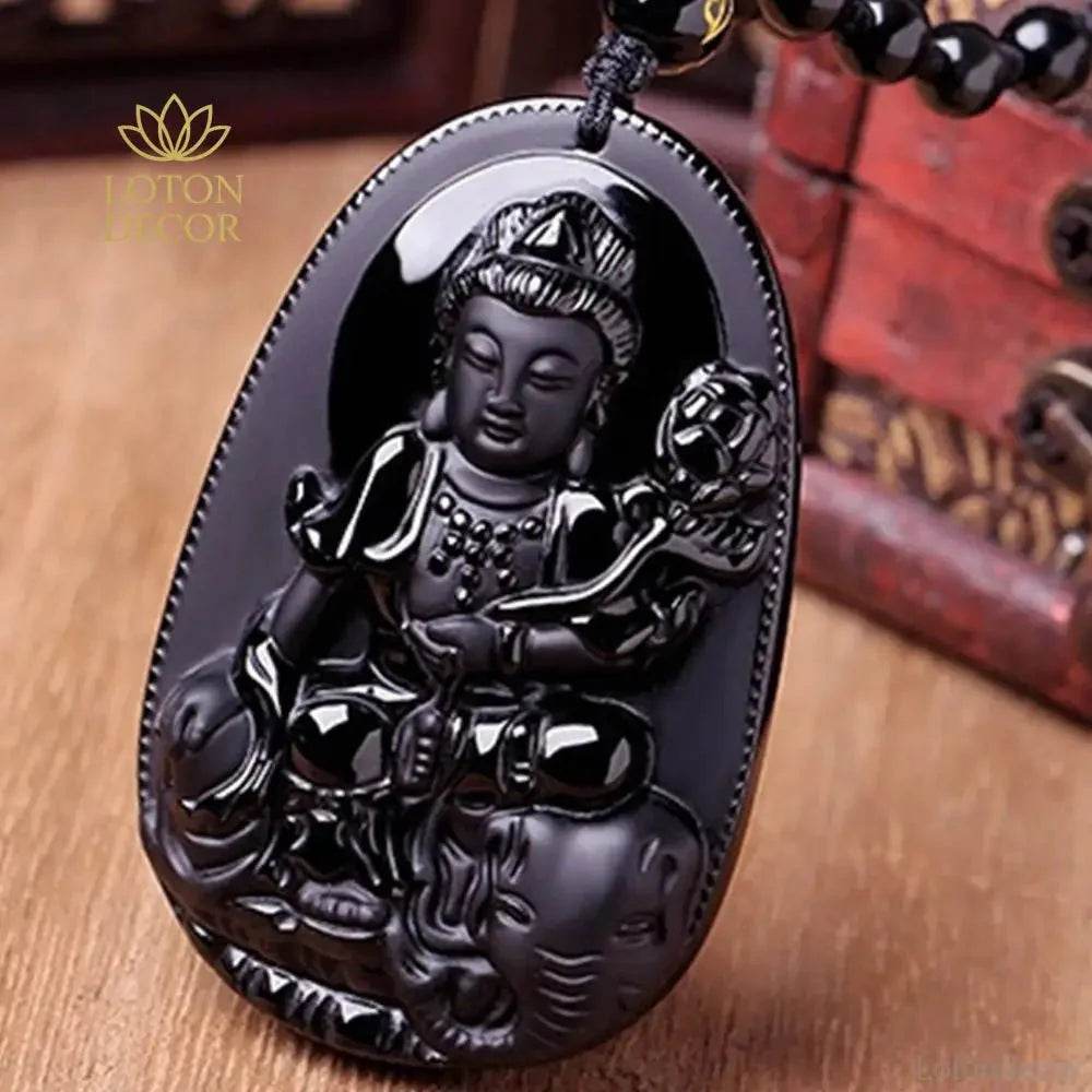 Obsidian Buddha Pendant Necklace – Feng Shui Wealth Amulet - Loton Decor