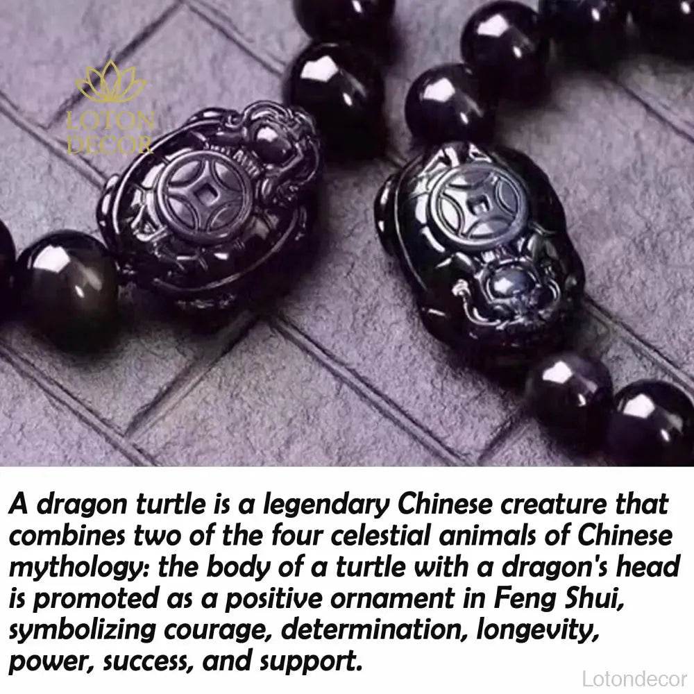 Obsidian Dragon Turtle Bracelet – Feng Shui Wealth Amulet - Loton Decor