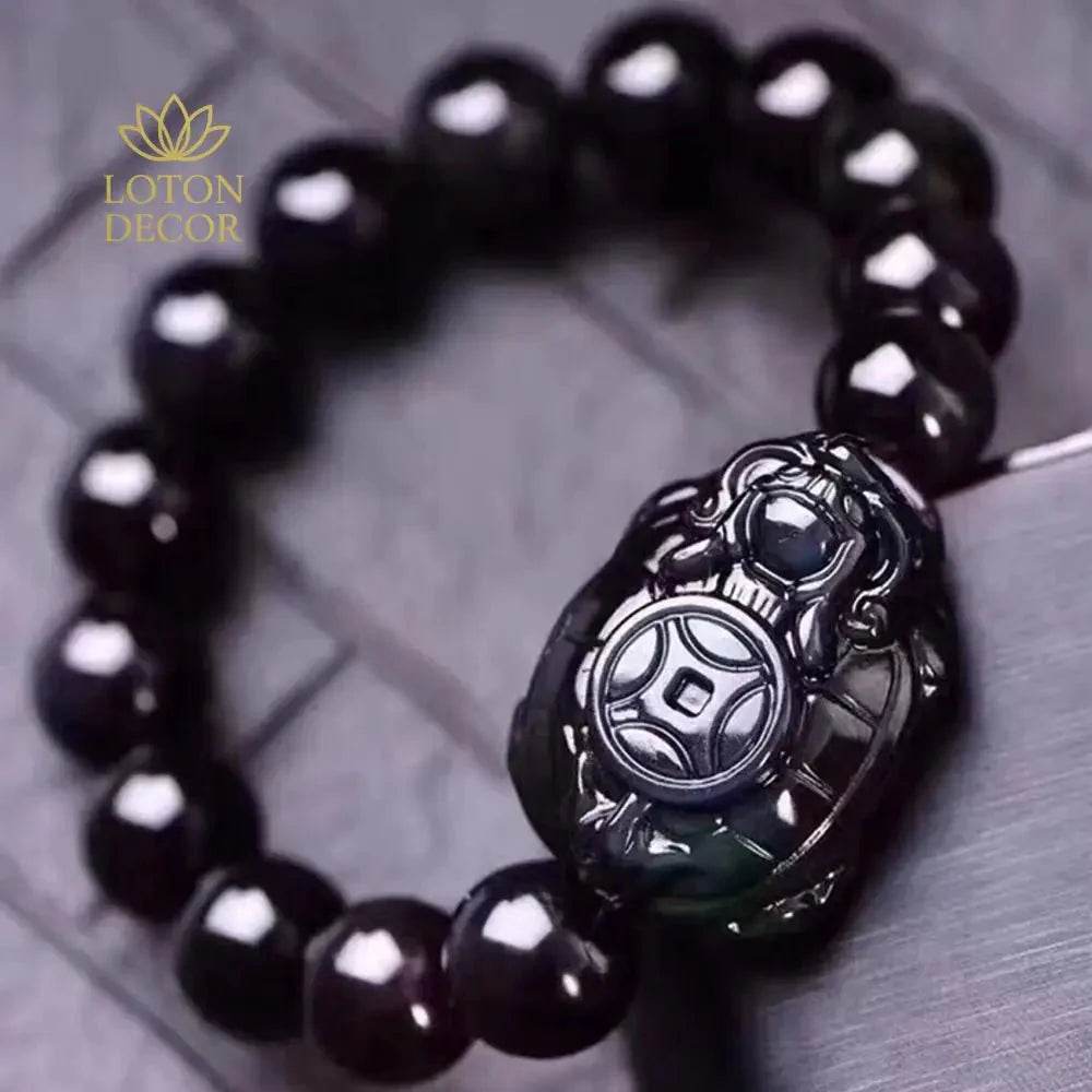 Obsidian Dragon Turtle Bracelet – Feng Shui Wealth Amulet - Loton Decor