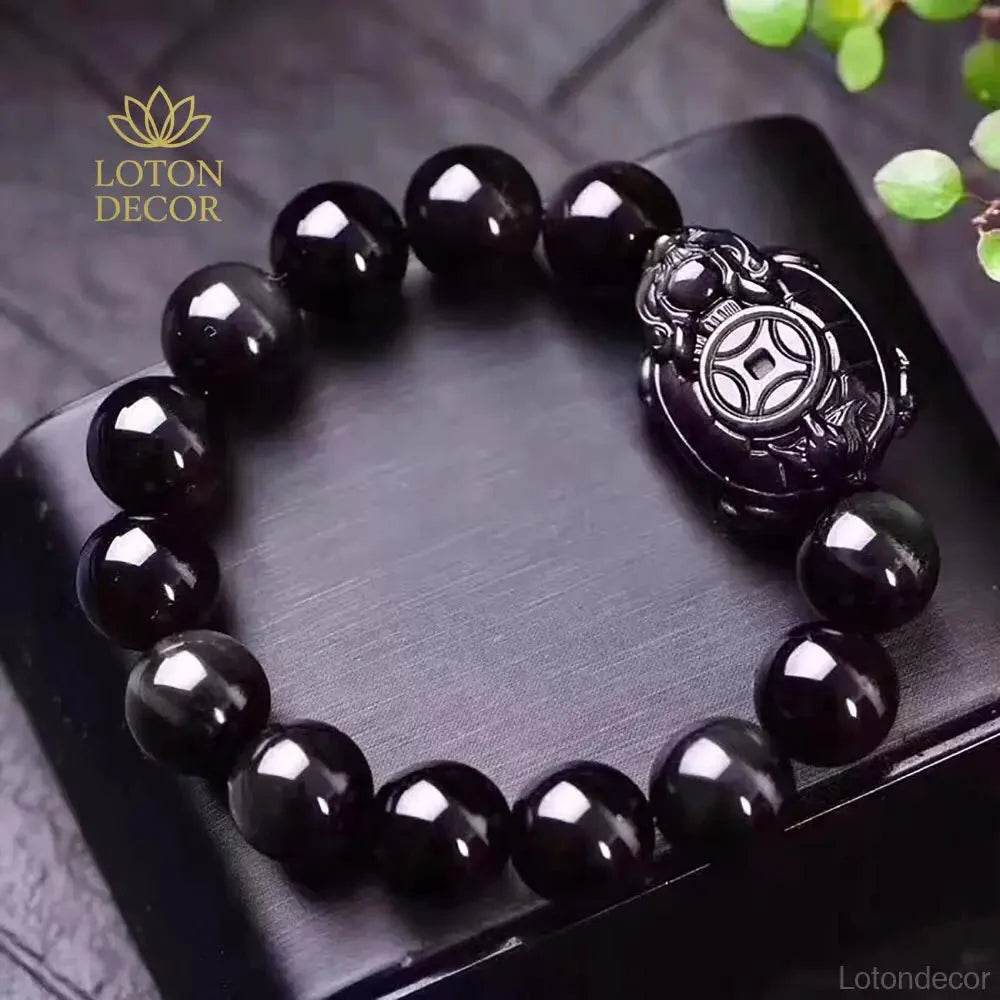Obsidian Dragon Turtle Bracelet – Feng Shui Wealth Amulet - Loton Decor
