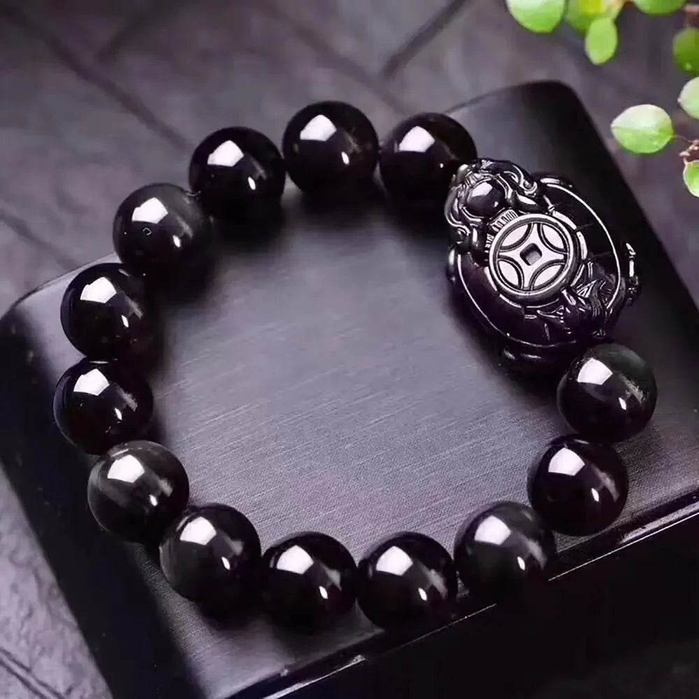 Obsidian Dragon Turtle Bracelet – Feng Shui Wealth Amulet - Loton Decor