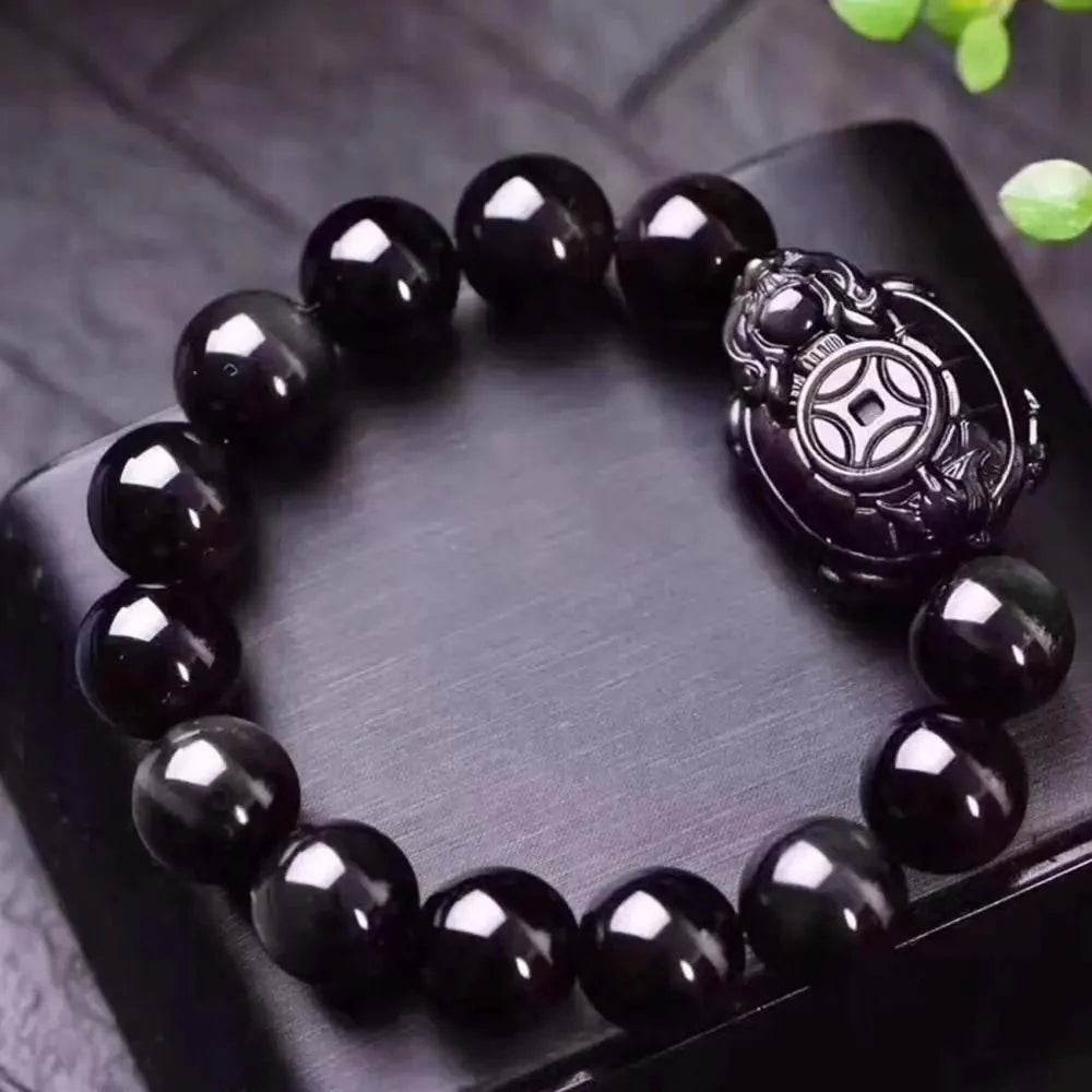 Obsidian Dragon Turtle Bracelet – Feng Shui Wealth Talisman for Couples - Loton Decor