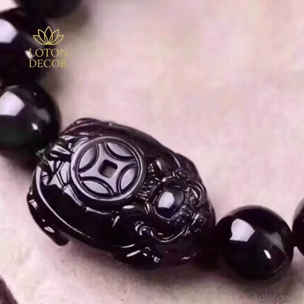Obsidian Dragon Turtle Bracelet – Feng Shui Wealth Talisman for Couples - Loton Decor