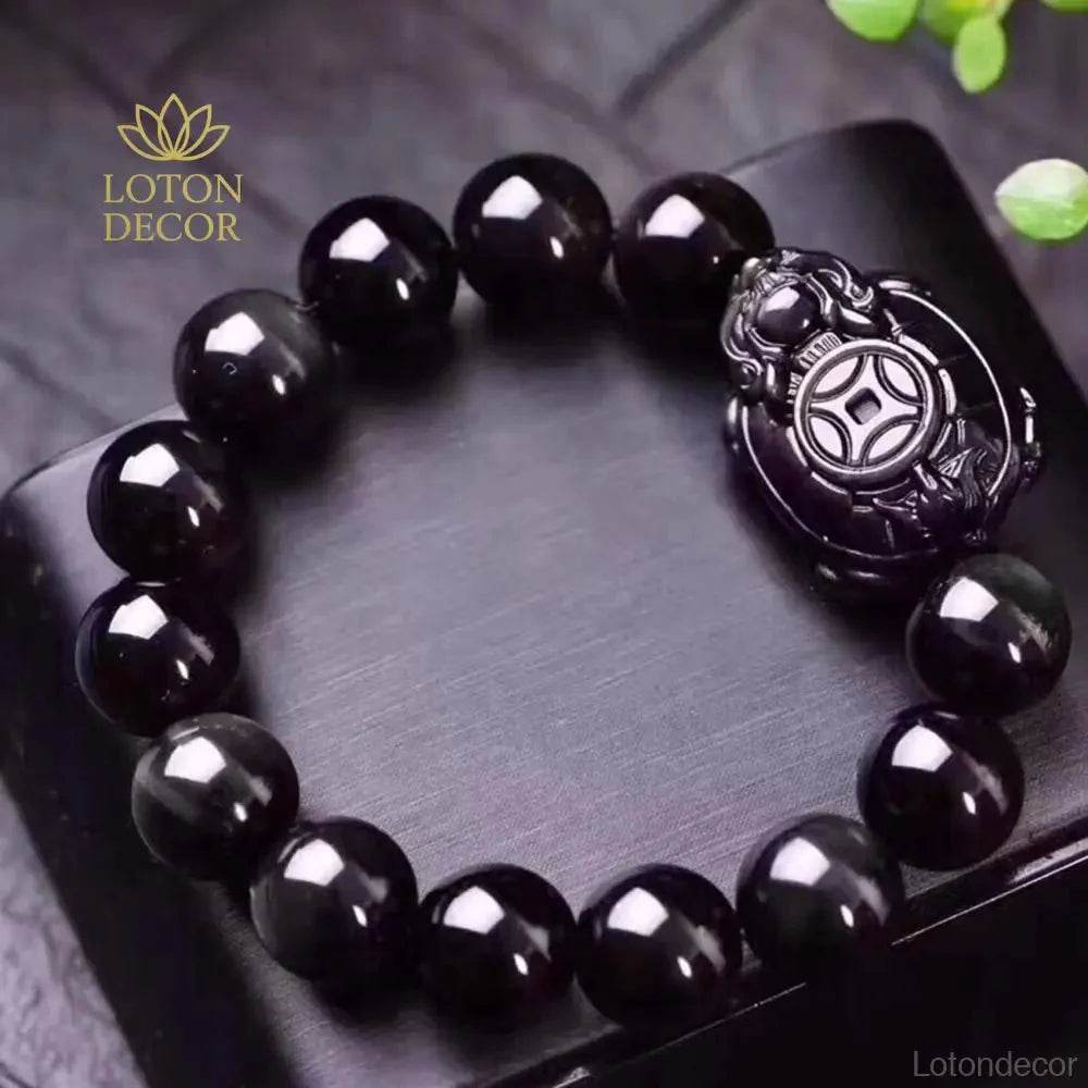 Obsidian Dragon Turtle Bracelet – Feng Shui Wealth Talisman for Couples - Loton Decor