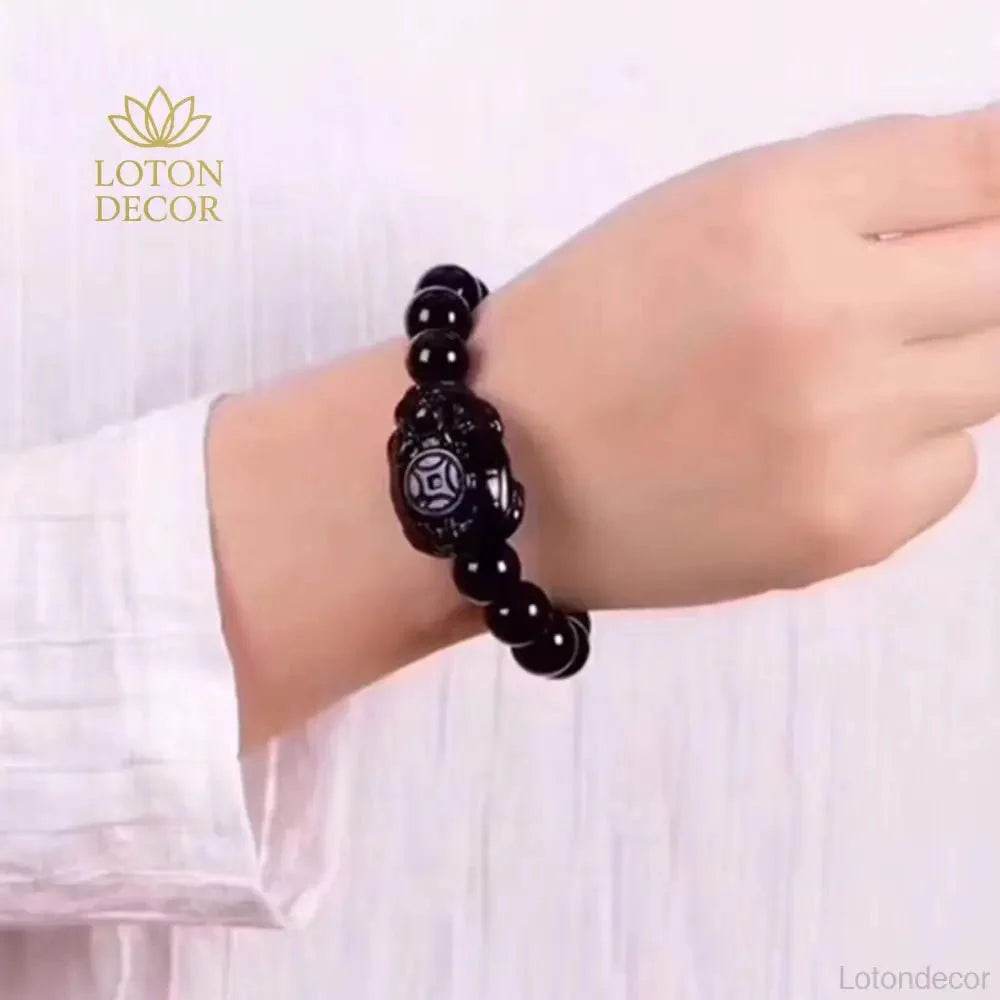 Obsidian Dragon Turtle Bracelet – Feng Shui Wealth Talisman for Couples - Loton Decor