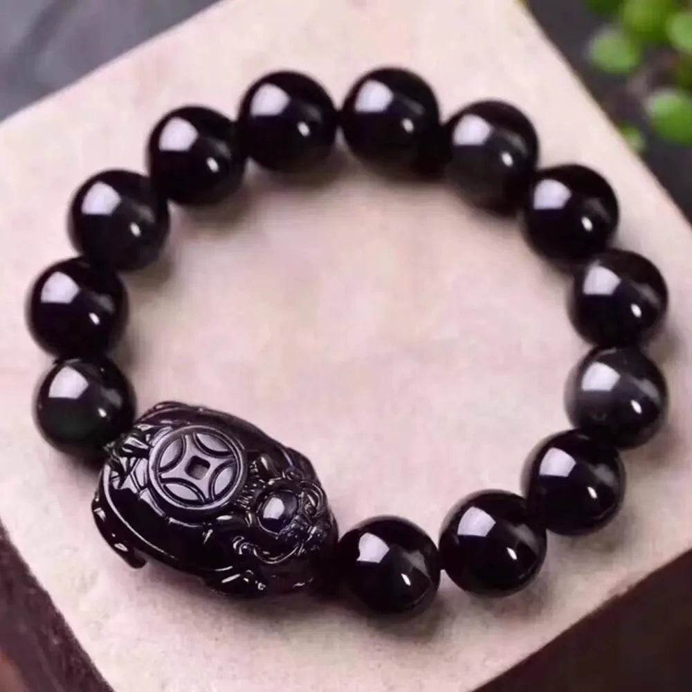 Obsidian Dragon Turtle Bracelet – Feng Shui Wealth Talisman for Couples - Loton Decor
