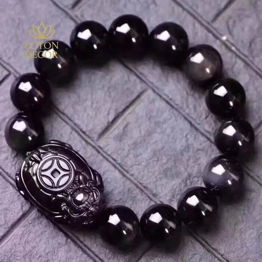 Obsidian Dragon Turtle Bracelet – Feng Shui Wealth Talisman for Couples - Loton Decor