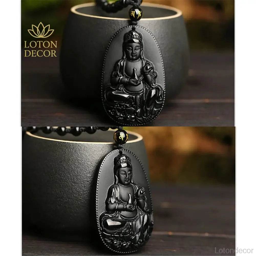 Obsidian Guanyin Pendant – Spiritual Wealth Necklace - Loton Decor