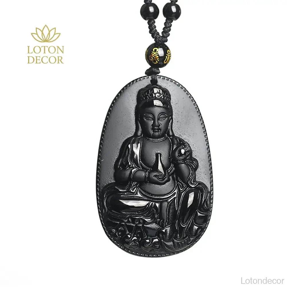 Obsidian Guanyin Pendant – Spiritual Wealth Necklace - Loton Decor