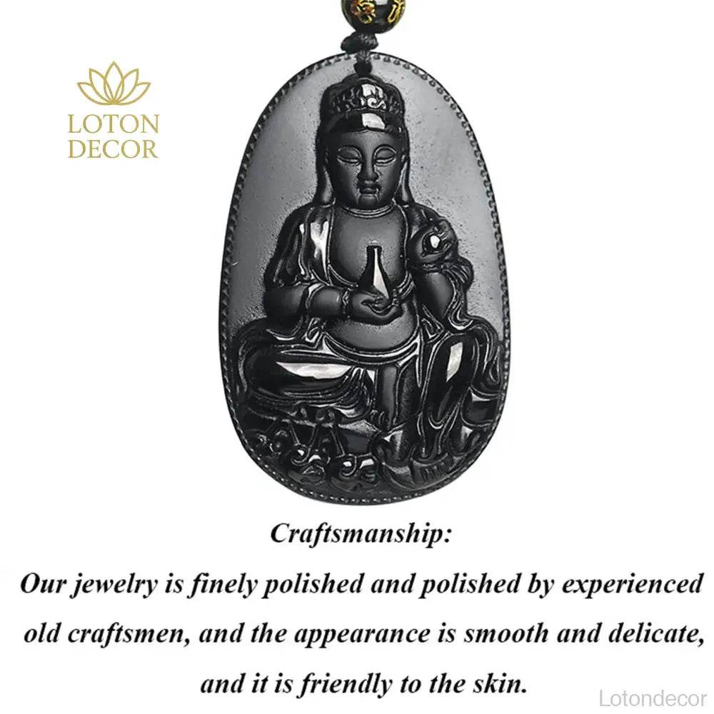 Obsidian Guanyin Pendant – Spiritual Wealth Necklace - Loton Decor