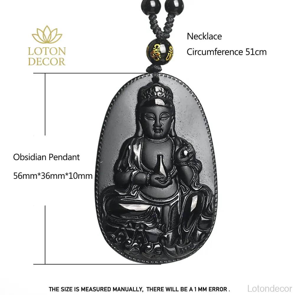 Obsidian Guanyin Pendant – Spiritual Wealth Necklace - Loton Decor