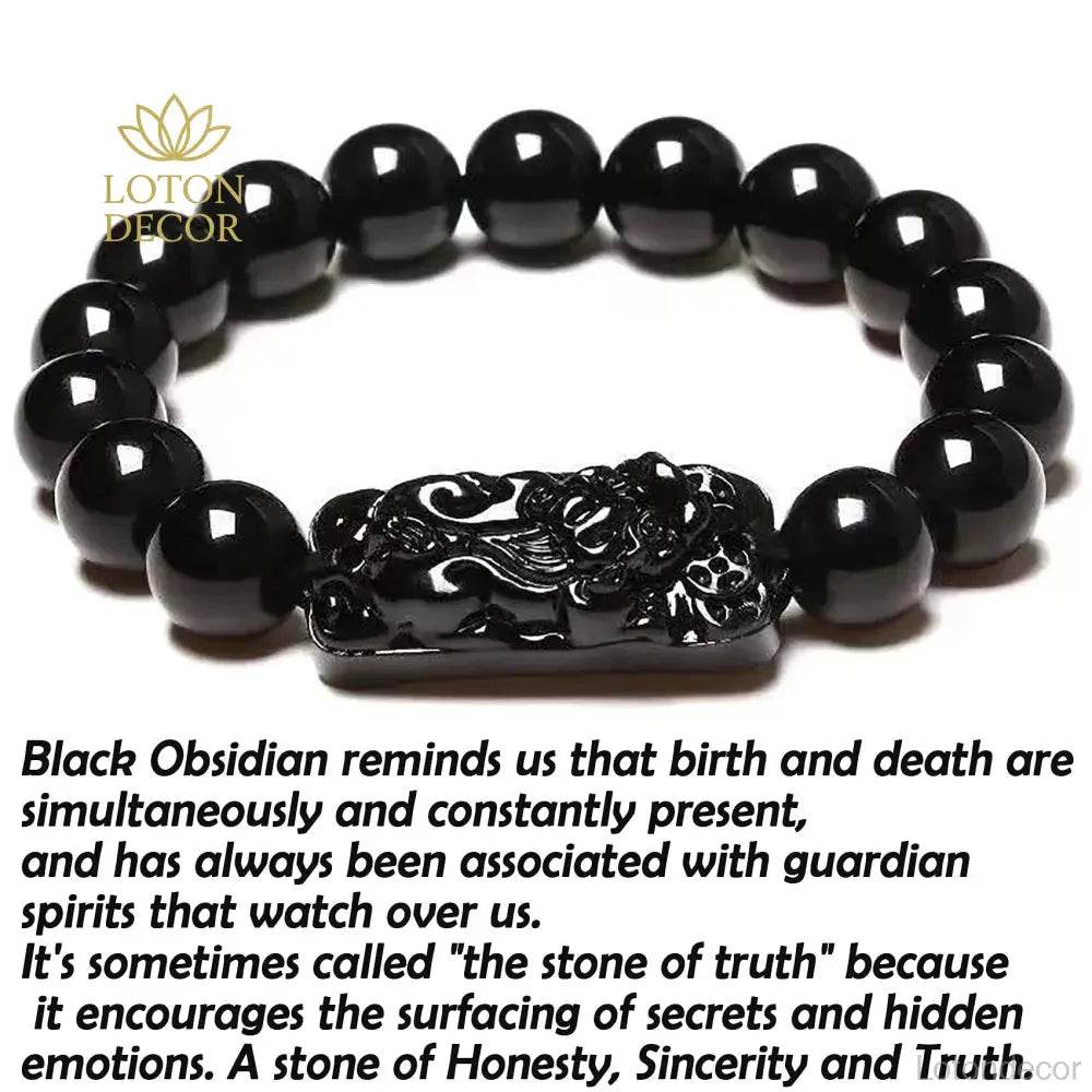 Obsidian Pi Yao Bracelet – Handcrafted Feng Shui Amulet - Loton Decor