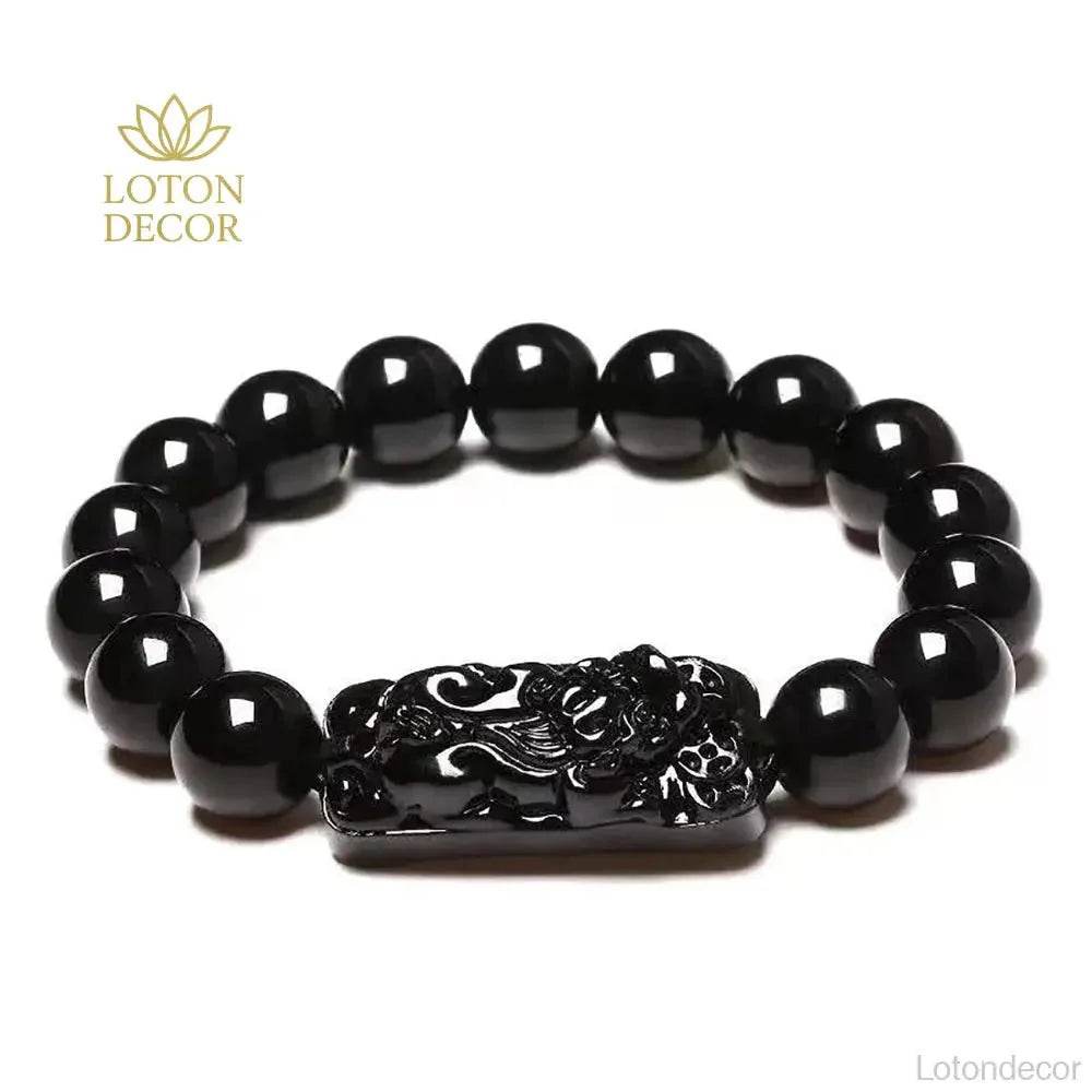 Obsidian Pi Yao Bracelet – Handcrafted Feng Shui Amulet - Loton Decor