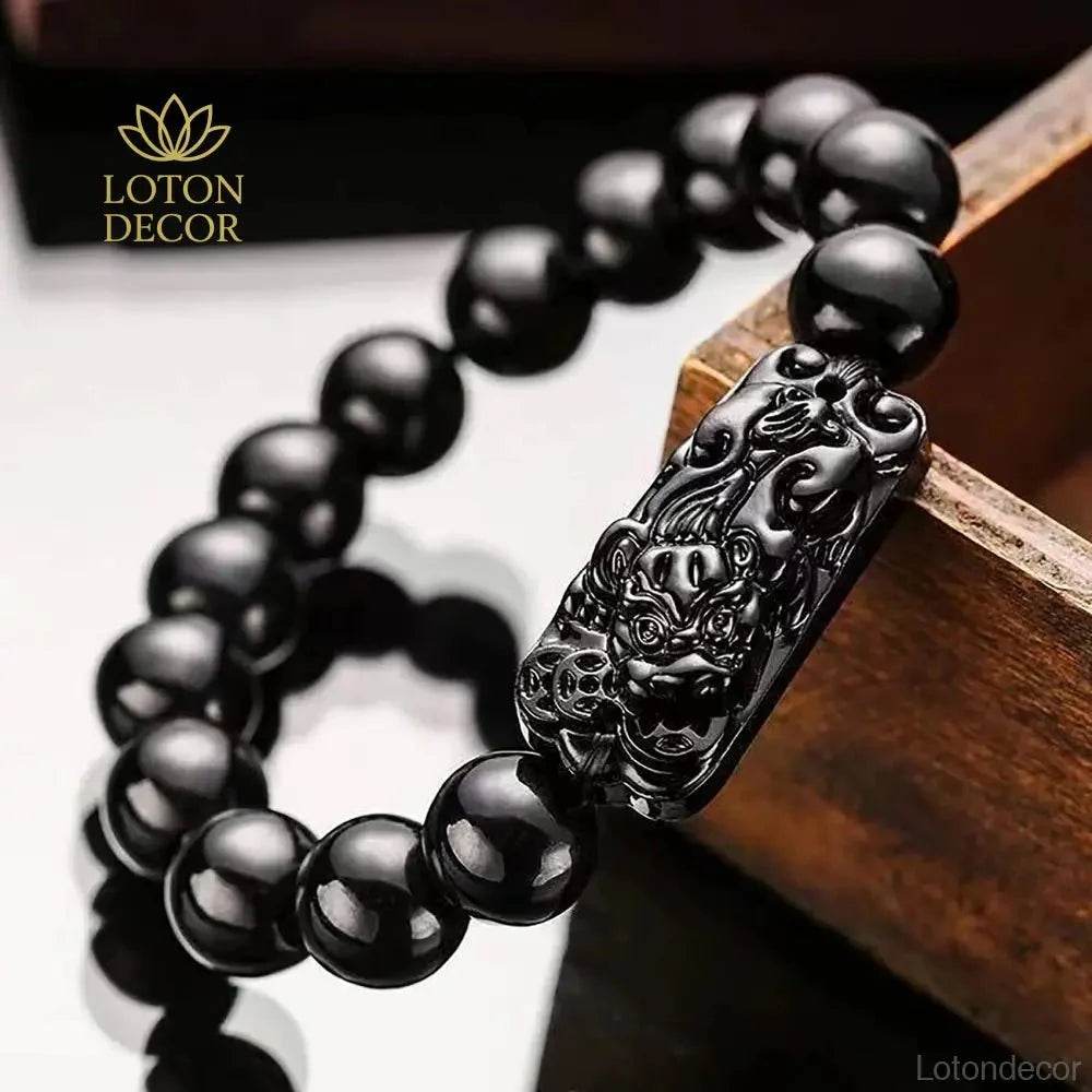Obsidian Pi Yao Bracelet – Handcrafted Feng Shui Amulet - Loton Decor