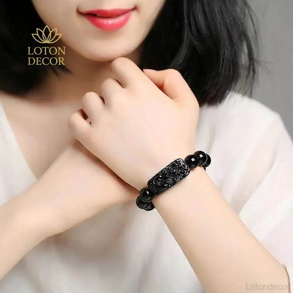 Obsidian Pi Yao Bracelet – Handcrafted Feng Shui Amulet - Loton Decor