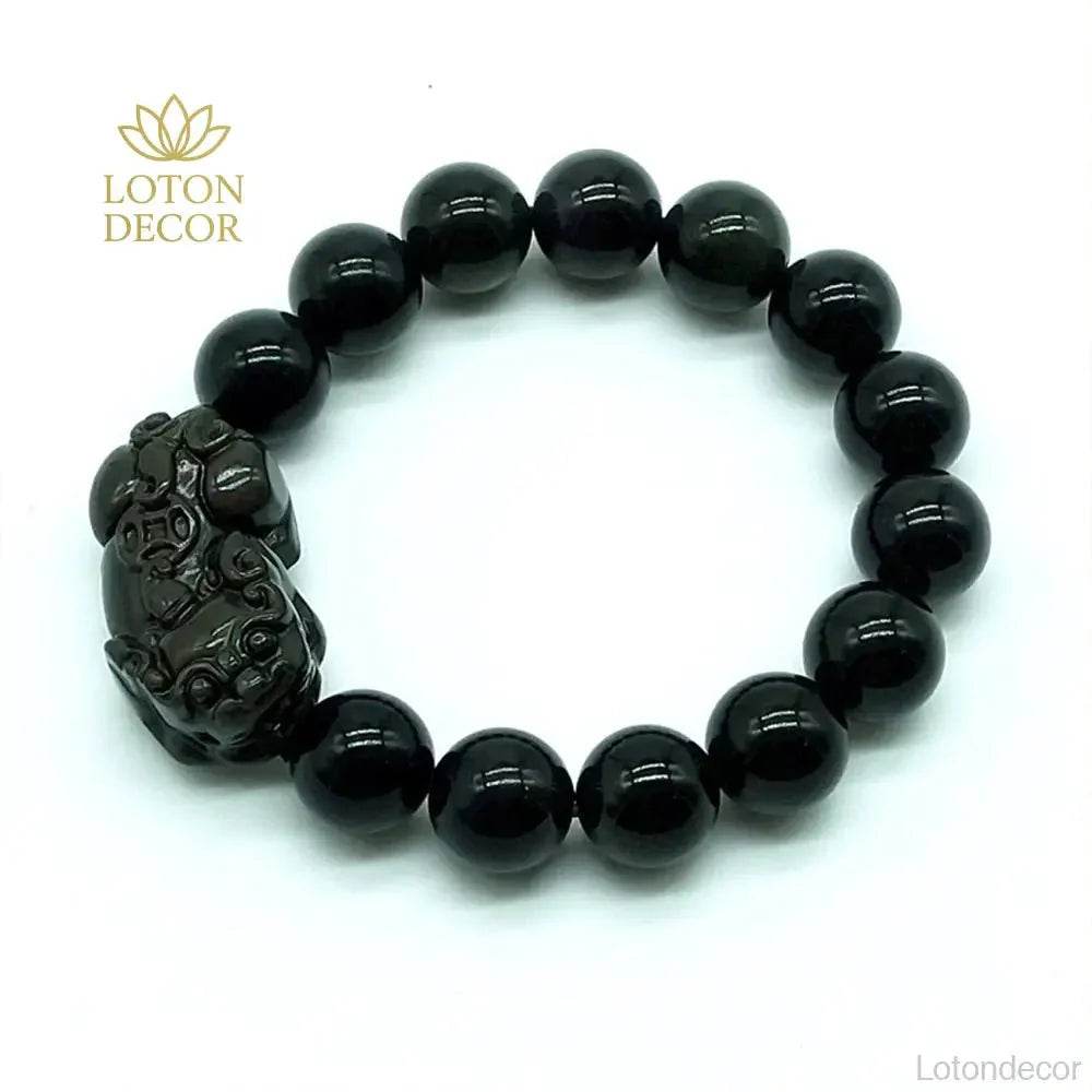 Obsidian Pixiu Bracelet – Chakra Healing Wealth Talisman - Loton Decor