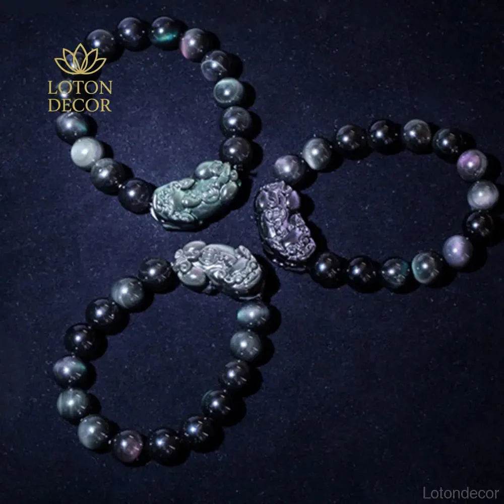 Obsidian Pixiu Bracelet – Chakra Healing Wealth Talisman - Loton Decor