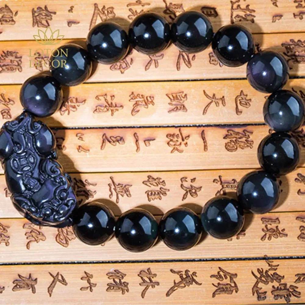 Obsidian Pixiu Bracelet – Chakra Healing Wealth Talisman - Loton Decor