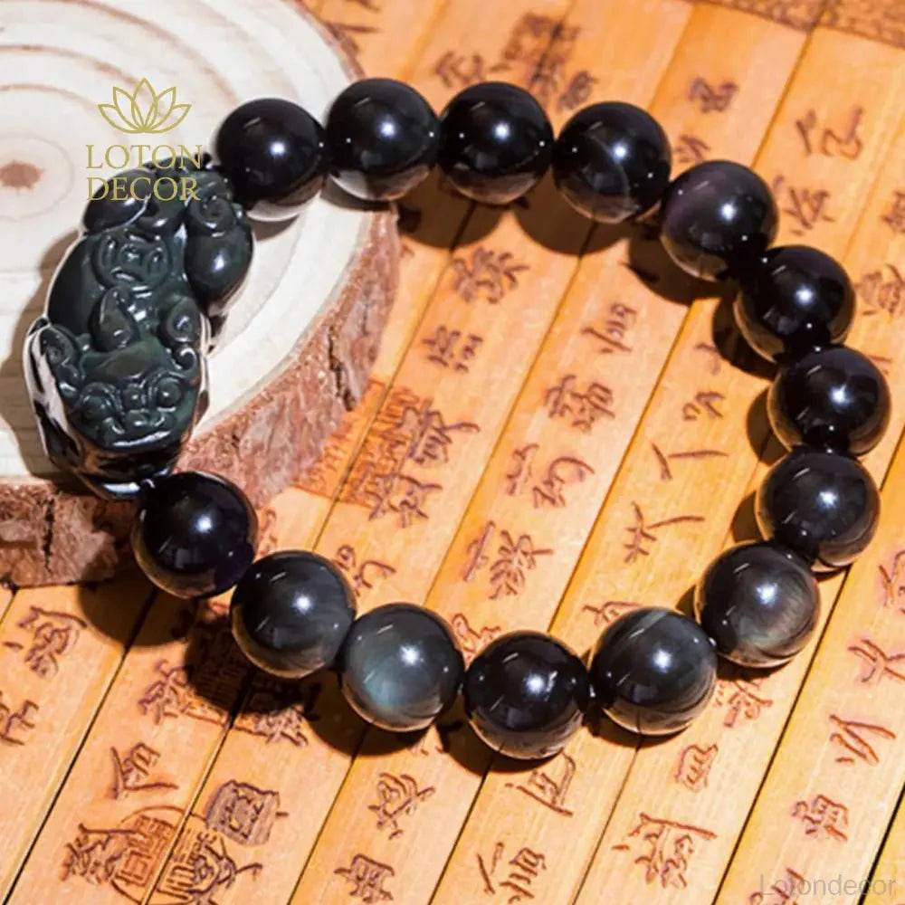Obsidian Pixiu Bracelet – Chakra Healing Wealth Talisman - Loton Decor
