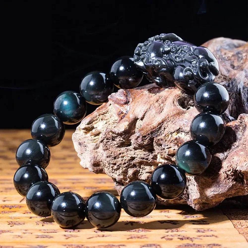 Obsidian Pixiu Bracelet – Chakra Healing Wealth Talisman - Loton Decor