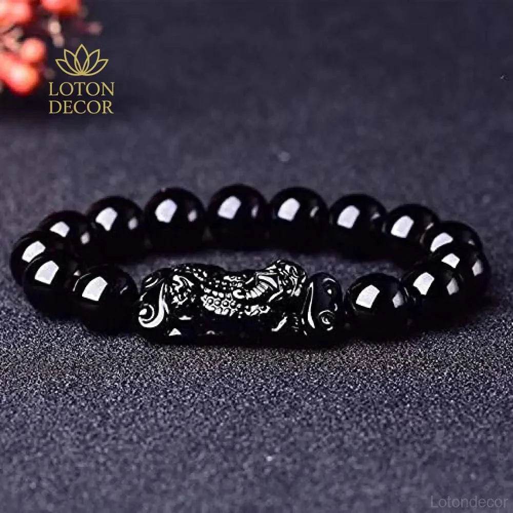 Obsidian Pixiu Bracelet – Chakra Wealth Reiki Talisman - Loton Decor
